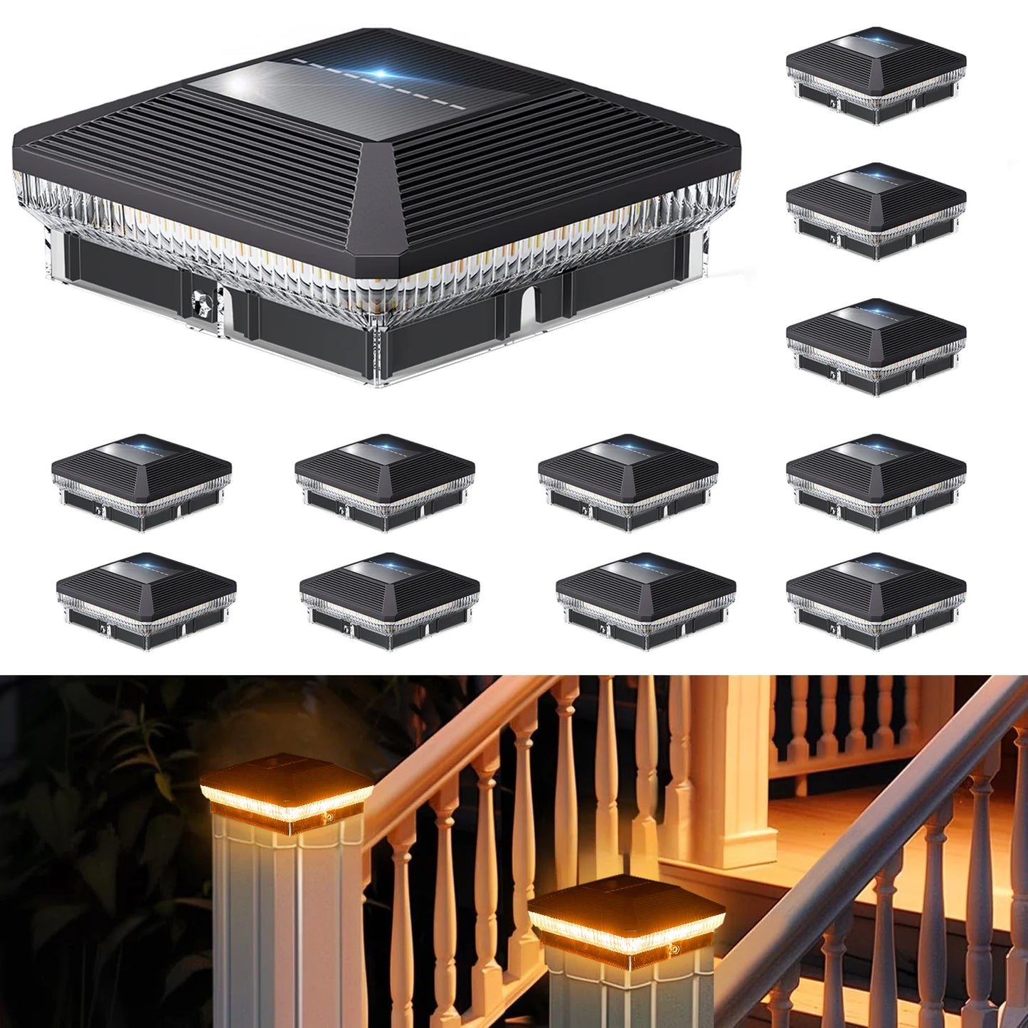 12 Pack 4x4 Solar Post Lights with 3 Modes