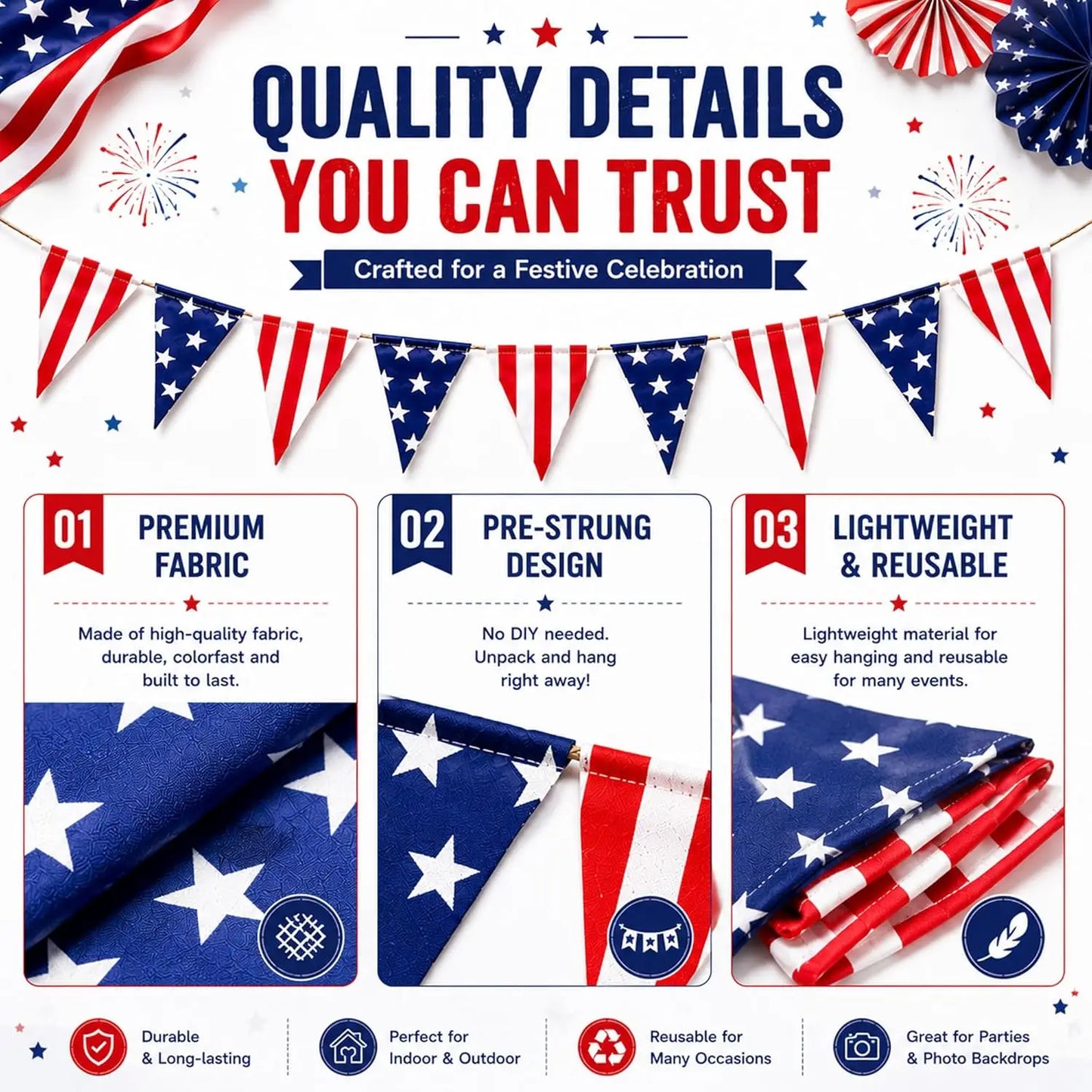 USA Flag Bunting Garland Triangle Banner
