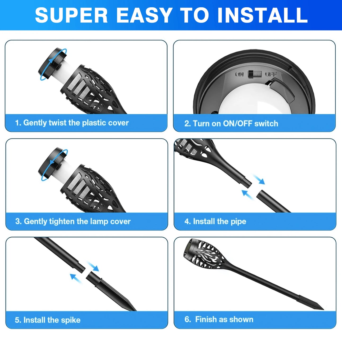 4/6/8/12Pcs Solar Flickering Outdoor Flame Torch Light