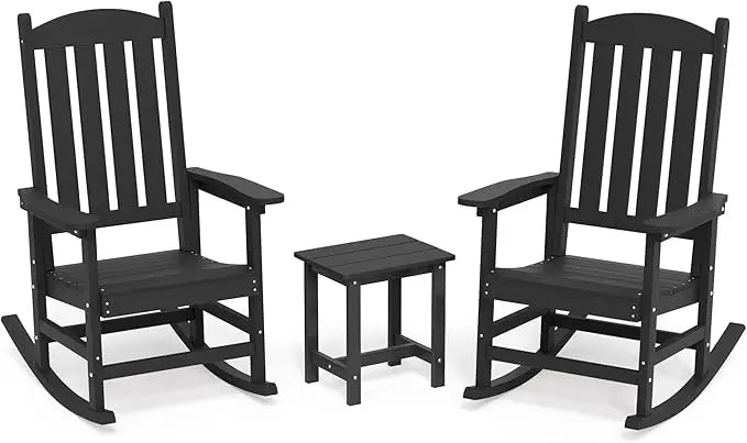 All Weather Resistant Outdoor Rocking Chairs Set of 3, 2 Chairs & 1 Table