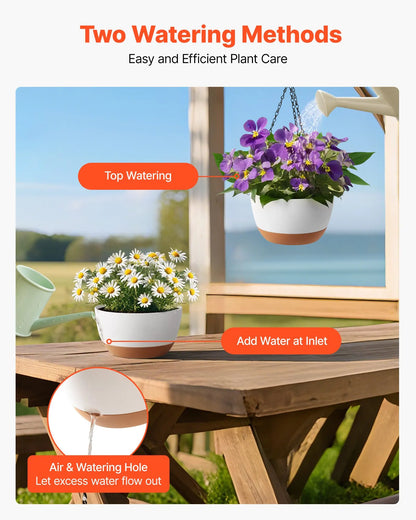 Hanging 10 Inch Self-Watering Flower Pot 2 Pack Indoor & Outdoor