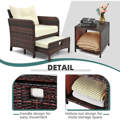 5 Pieces Wicker Outdoor Patio Chairs Set with Coffee Table and Ottomans