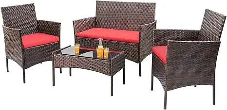 4 Pieces Outdoor Wicker Patio Furniture Set
