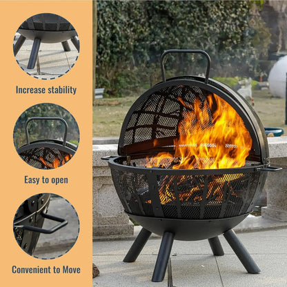 35 Inch Wood Burning Fire Pit with BBQ Grill