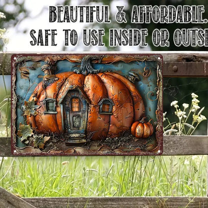 Vintage Iron Pumpkin House Metal Sign
