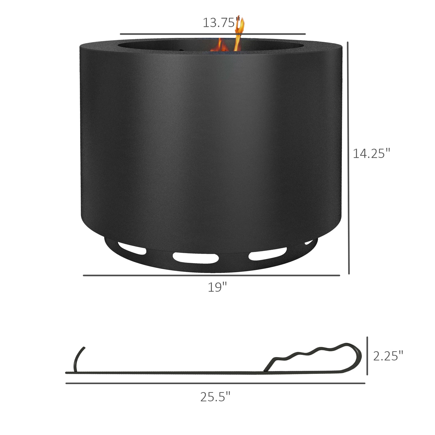 Smokeless Fire Pit with Poker 19" Firepit, Steel