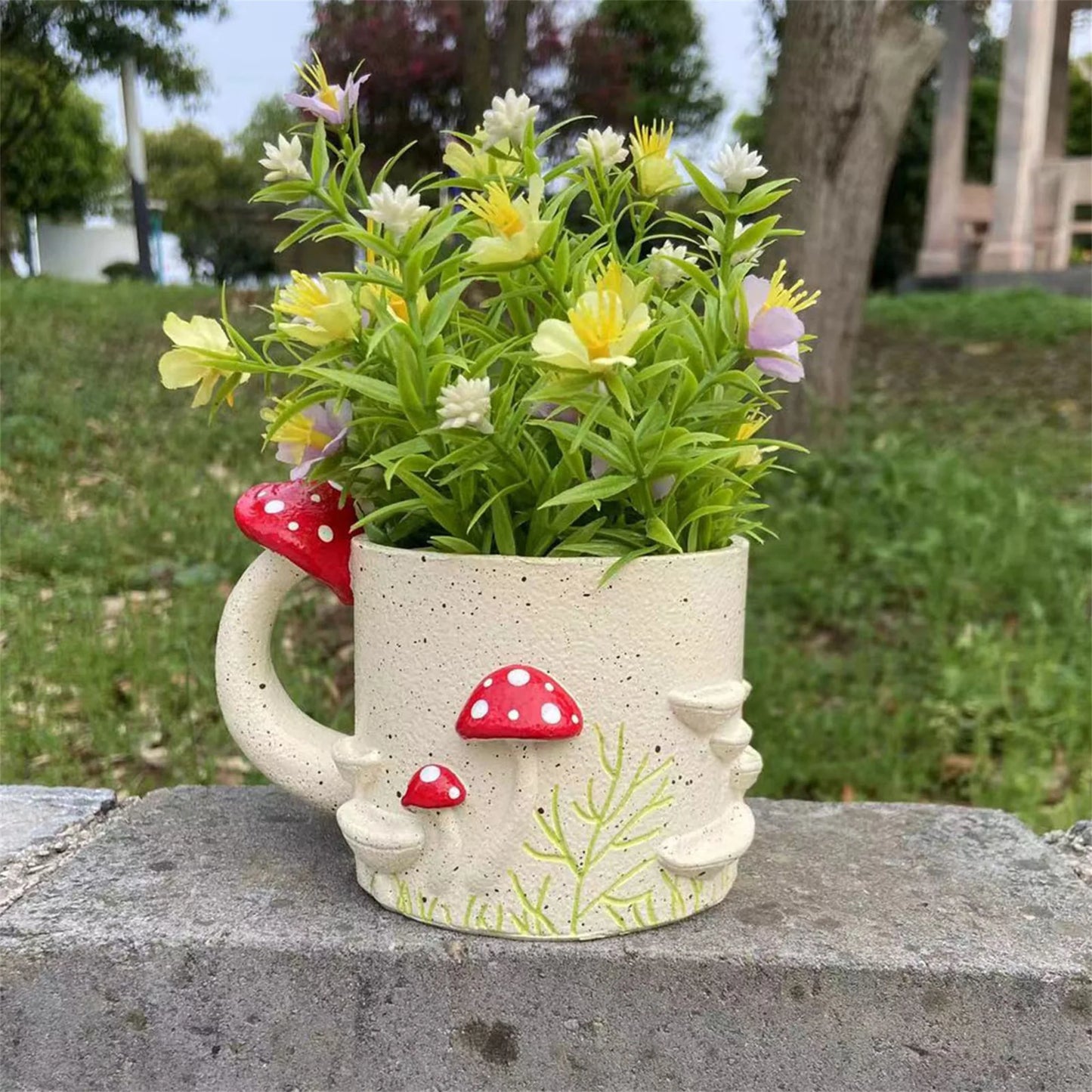 Whimsical Mushroom Cup Design Resin Plant Pot