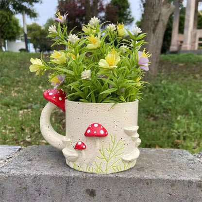 Whimsical Mushroom Cup Design Resin Plant Pot