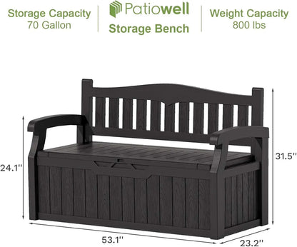 Water-Resistant 70 Gallon Plastic Deck Box Storage Bench