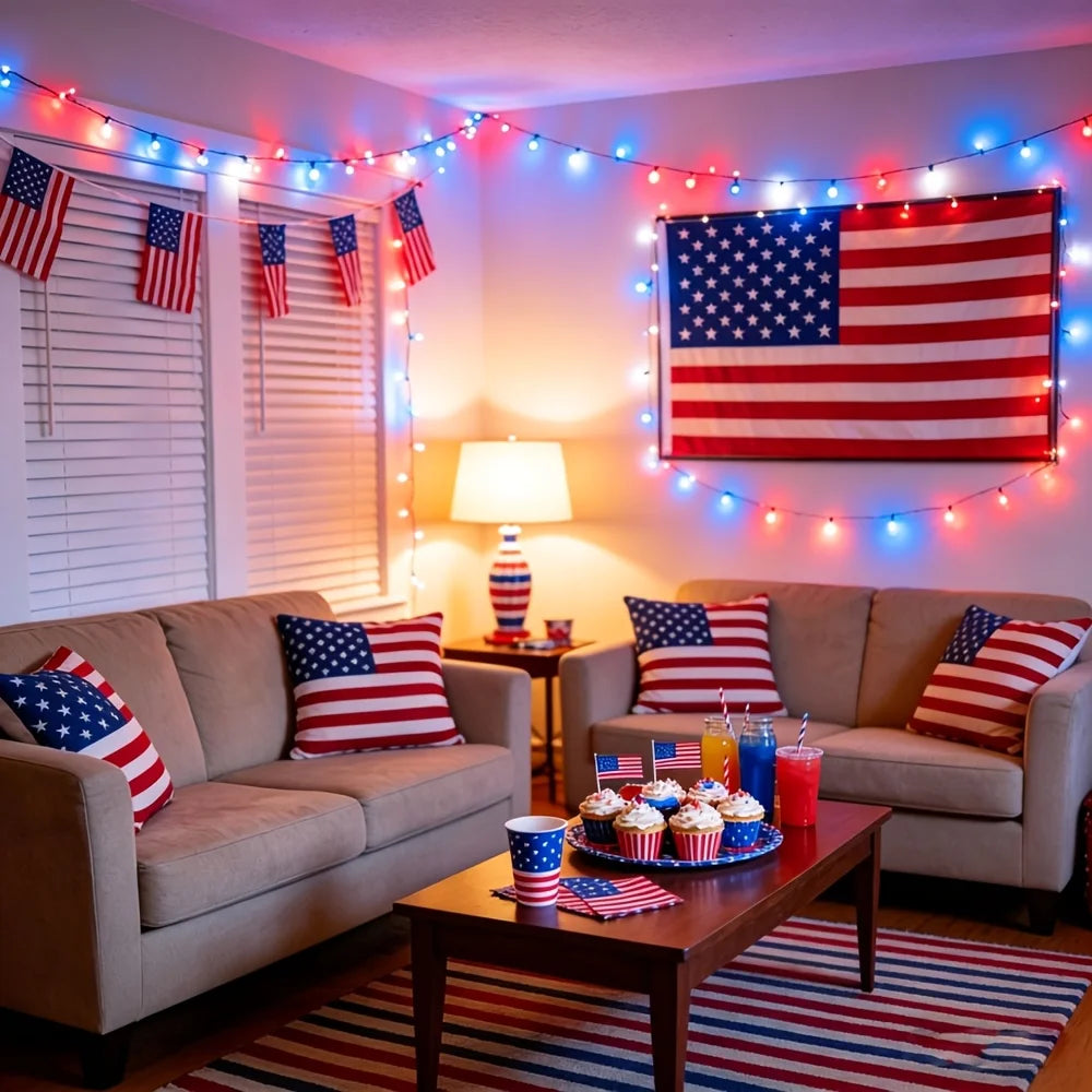 2/4 Pack American Flag Stake Light or Red White Blue Solar String Lights