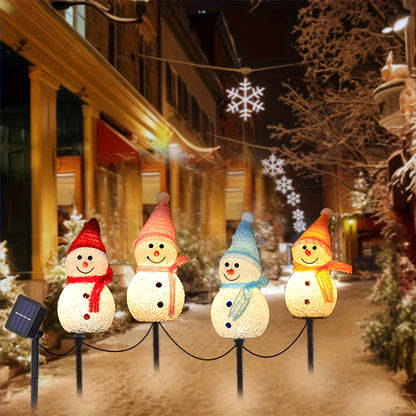 Solar-Powered Snowman Lights 4-Piece Set