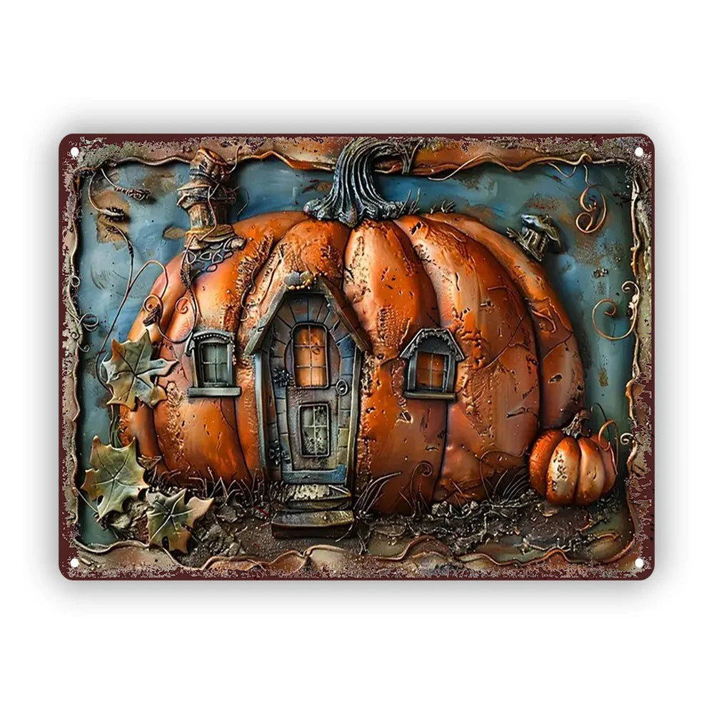 Vintage Iron Pumpkin House Metal Sign