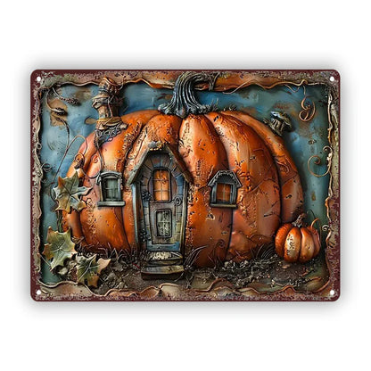 Vintage Iron Pumpkin House Metal Sign