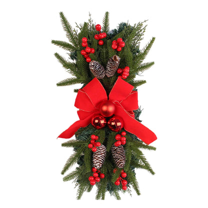 Artificial Prelit Stairway Trim with Pinecones&Bowknot Bells Christmas Decor Wreath for Stair Front Door Decoration