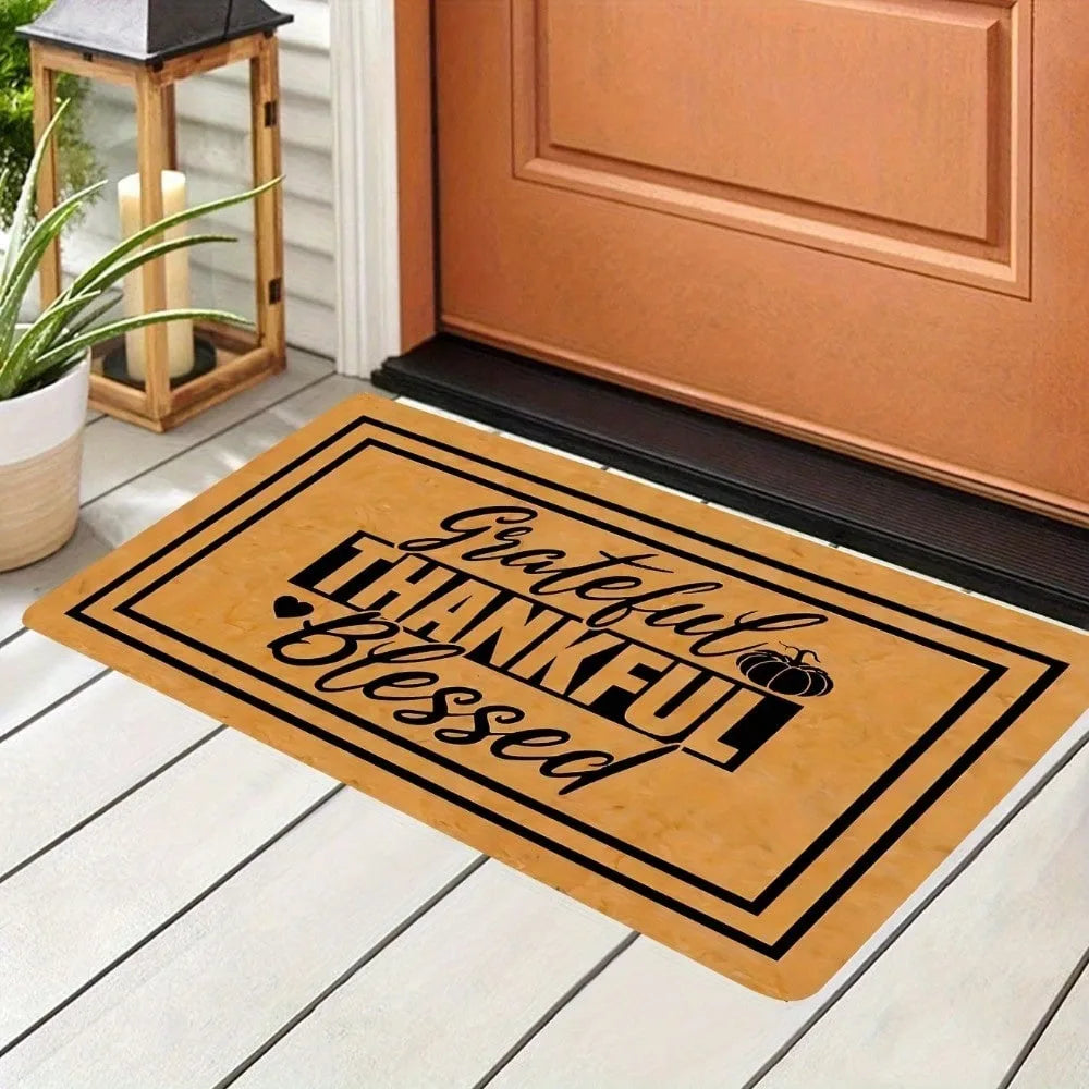 Grateful Thankful Blessed, Non-Slip Absorbent Welcome Mat