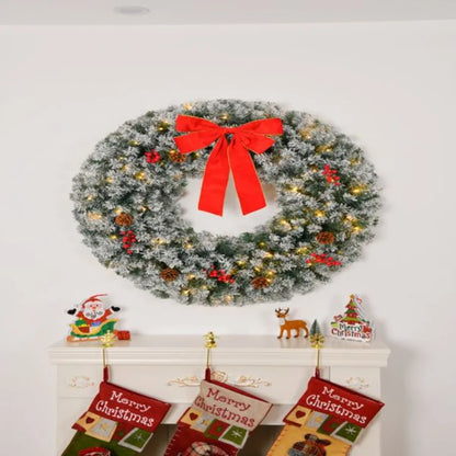 24in Prelit Battery Powered Christmas Wreath with Remote