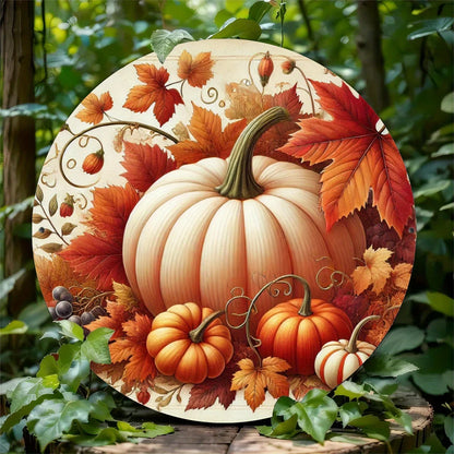 8x8 Inch Round Metal Pumpkin Wall Art