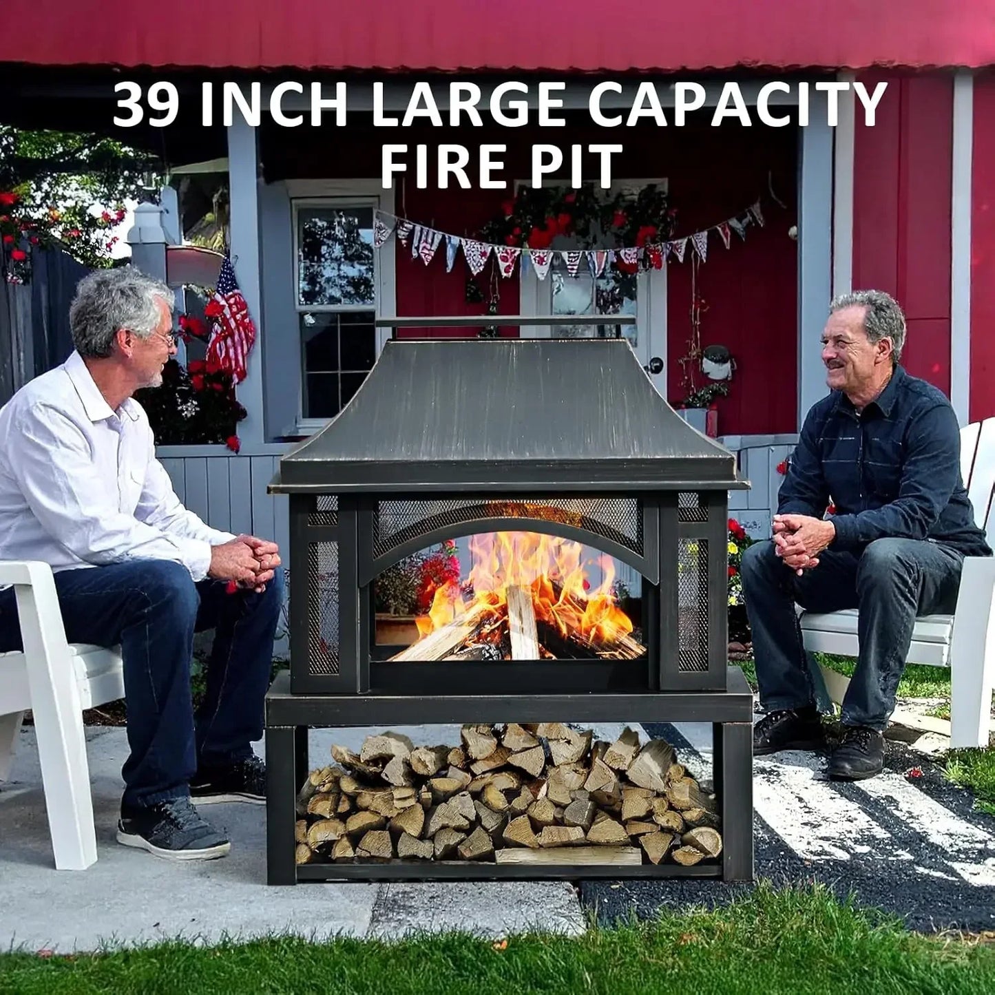 Large Wood Burning Outdoor Fireplace with Chimney with Wood Storage