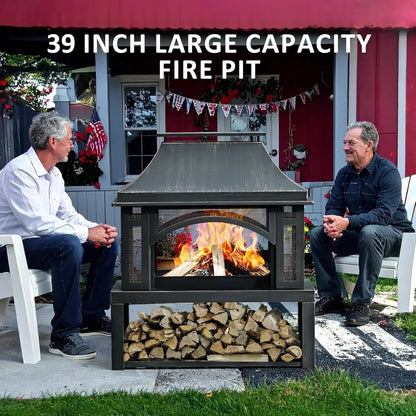 Large Wood Burning Outdoor Fireplace with Chimney with Wood Storage