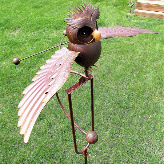 Flapping Metal Brown Gray Owl Yard Stake
