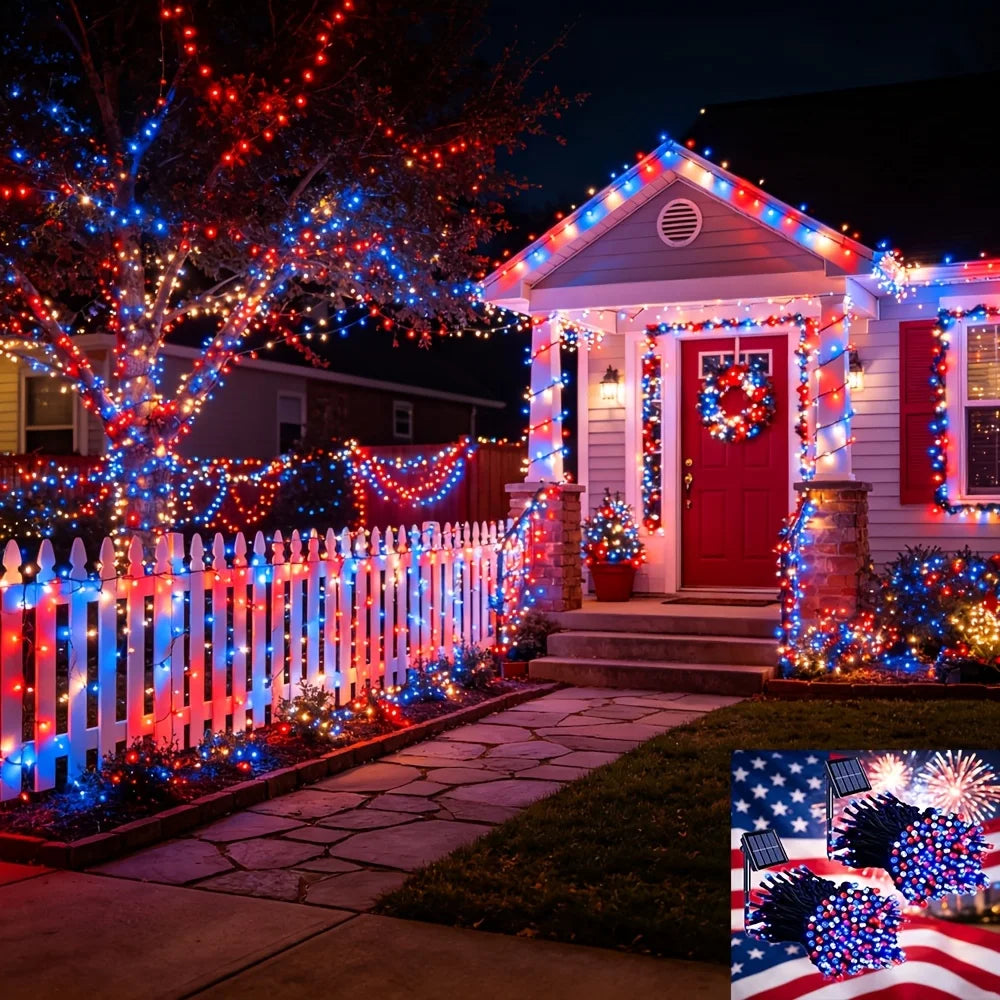 Patriotic Red White Blue LED String Lights