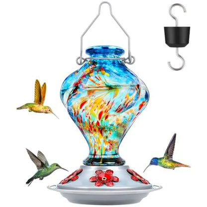 Hand Blown Glass Hummingbird Feeders for Outdoors