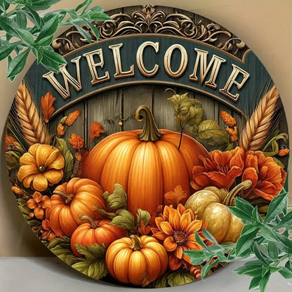 8" Round Metal Fall Harvest Sign