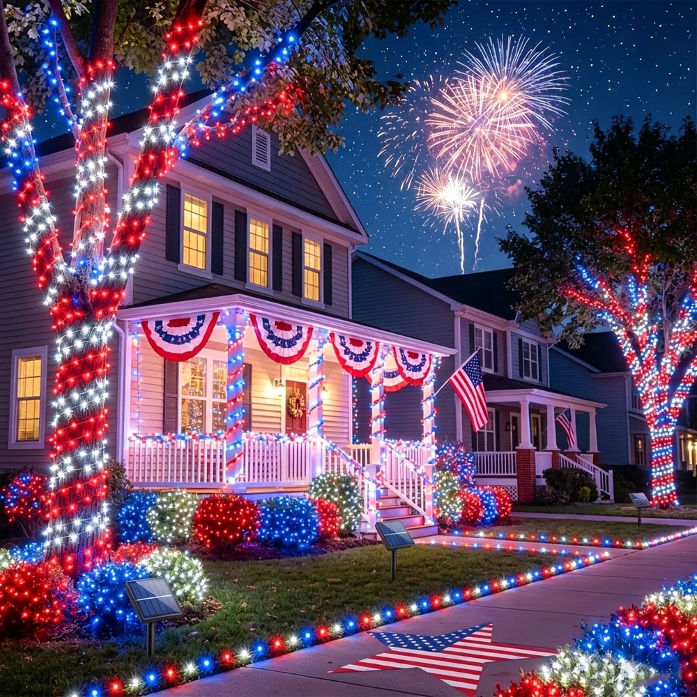 Patriotic Red White Blue LED String Lights