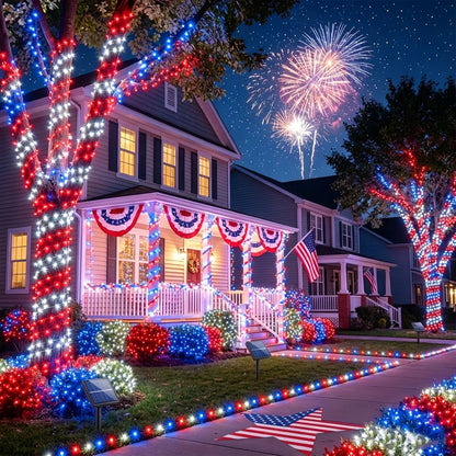 Patriotic Red White Blue LED String Lights