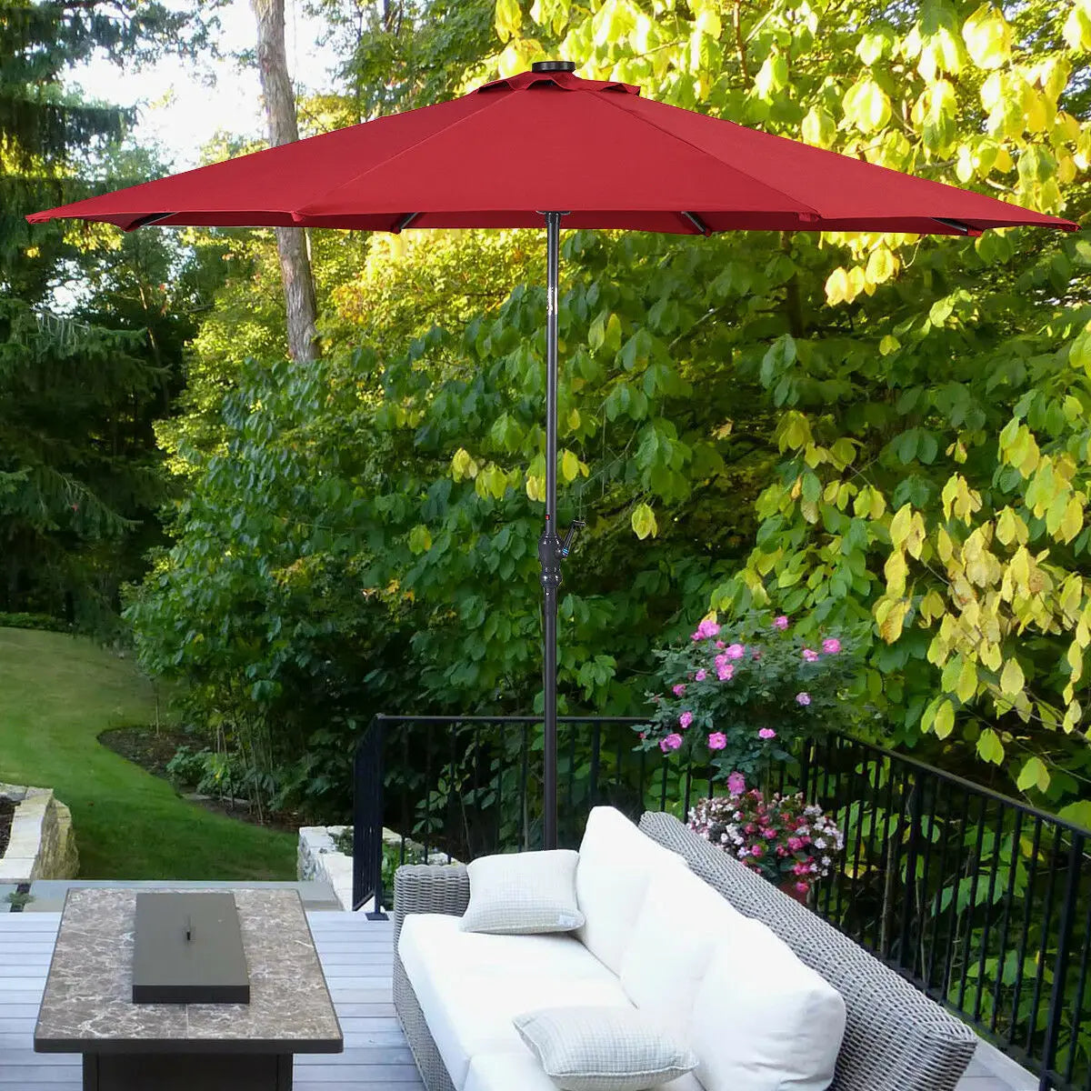 10FT Patio Solar Umbrella with Tilt and Crank