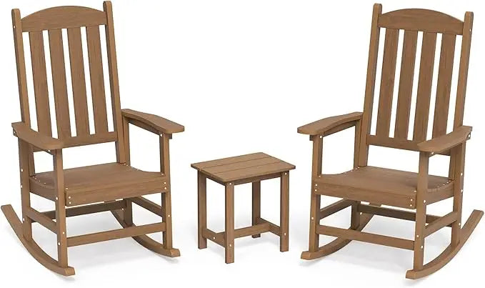 All Weather Resistant Outdoor Rocking Chairs Set of 3, 2 Chairs & 1 Table