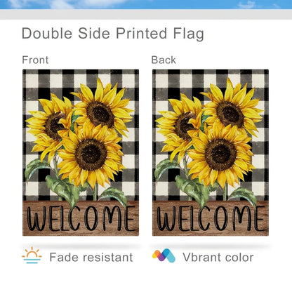 Double-Sided Sunflower & Buffalo Floral Welcome Garden Flag