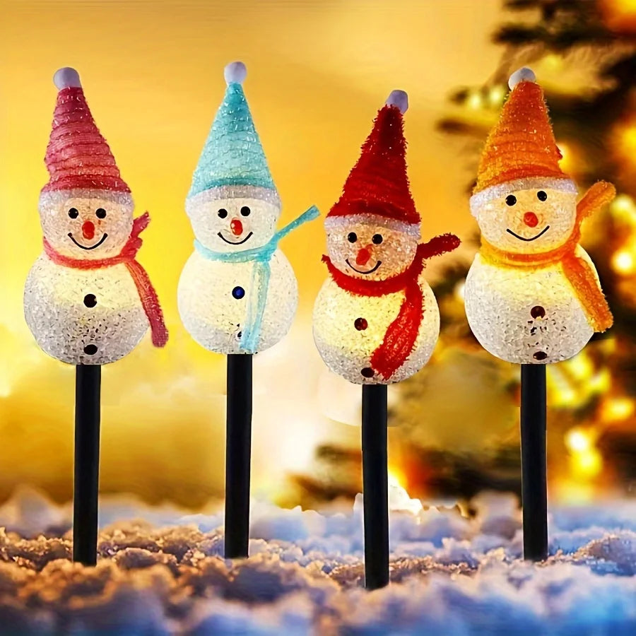 Solar-Powered Snowman Lights 4-Piece Set