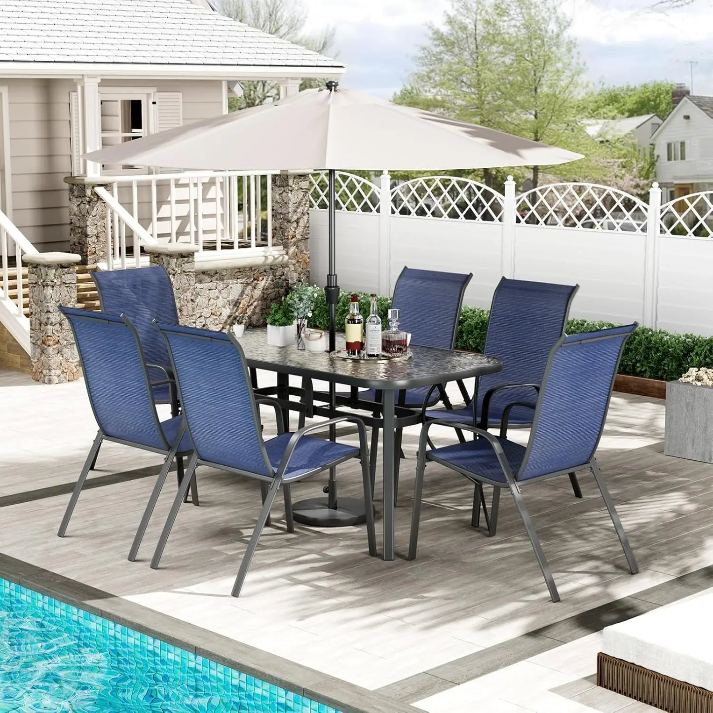 7 Pieces Patio Dining Set 30"X 55" Table and Stackable Chairs
