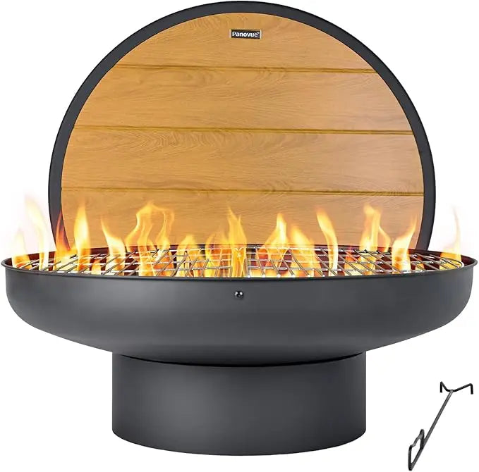 32in Outdoor Wood Burning BBQ Grill Firepit Bowl with Cover Lid