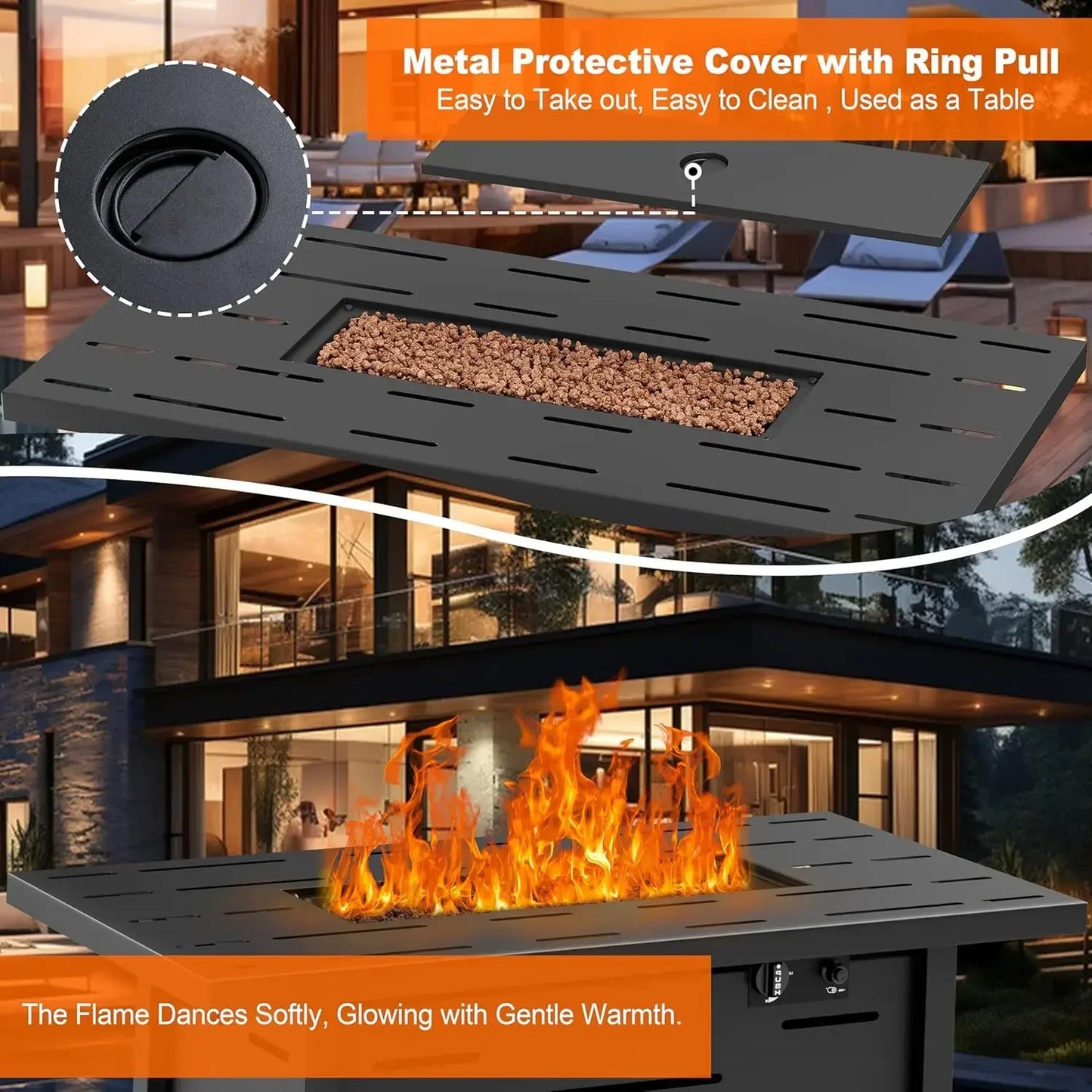 43 inch Outdoor Propane Fire Pit Table with Lid, and Waterproof Cover