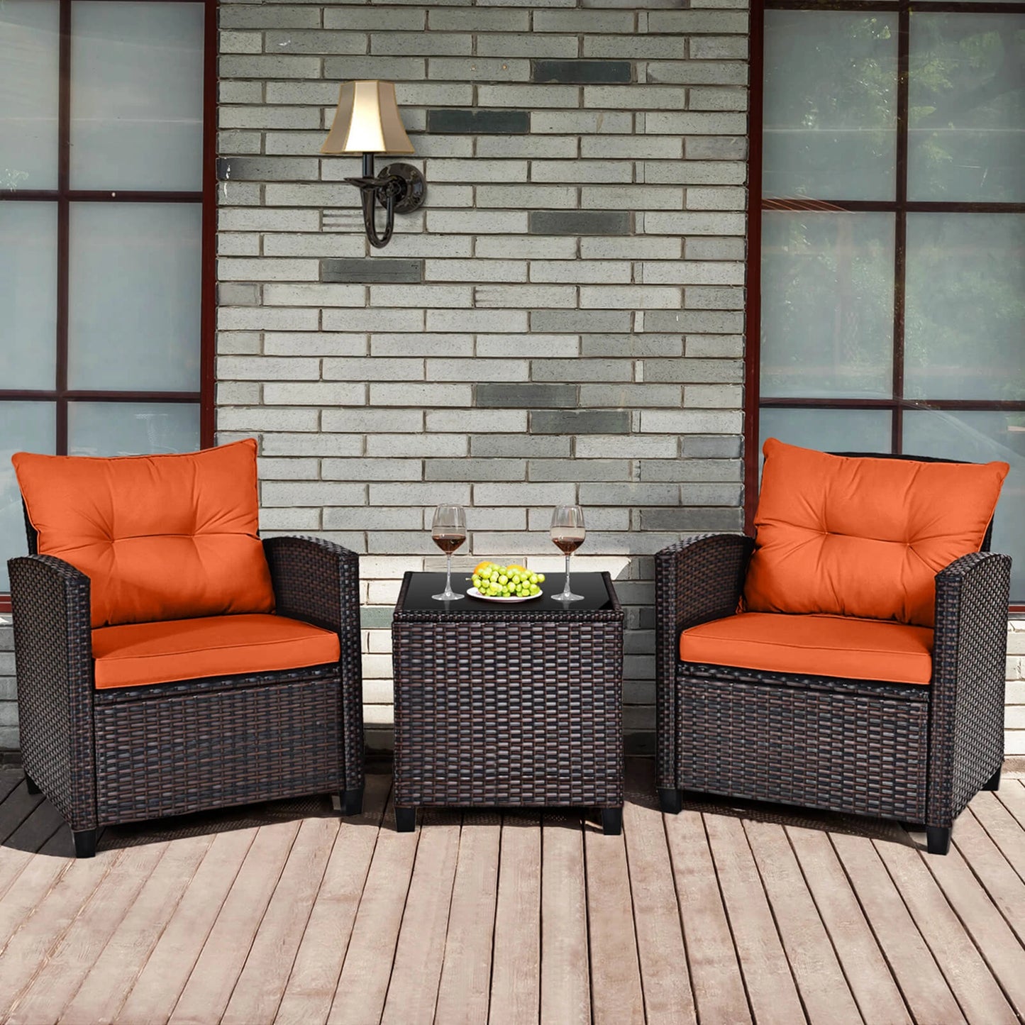 3 PCS Patio Rattan Furniture Set with Cushions