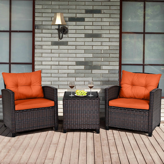 3 PCS Patio Rattan Furniture Set with Cushions