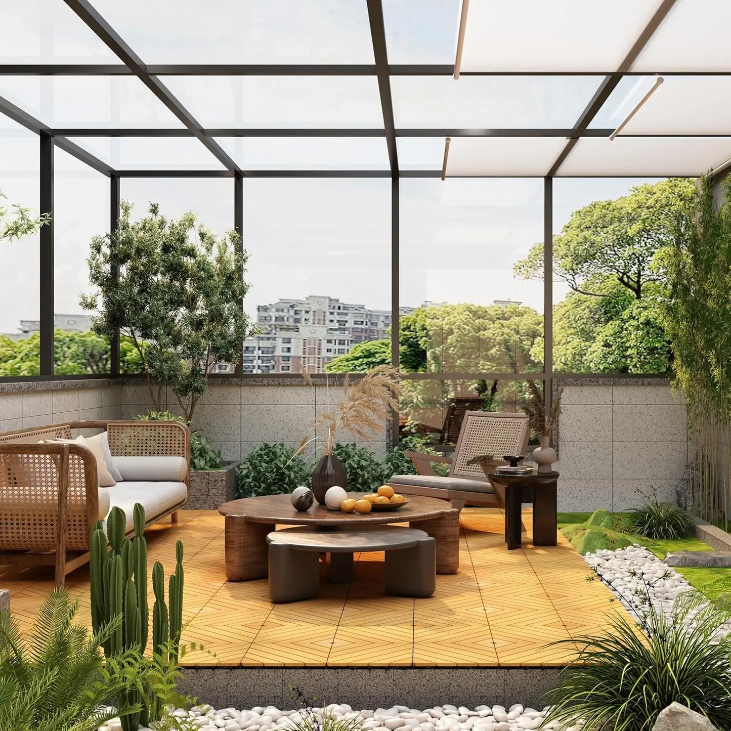 12" x 12" Solid Acacia Wood Interlocking Patio Deck Tiles