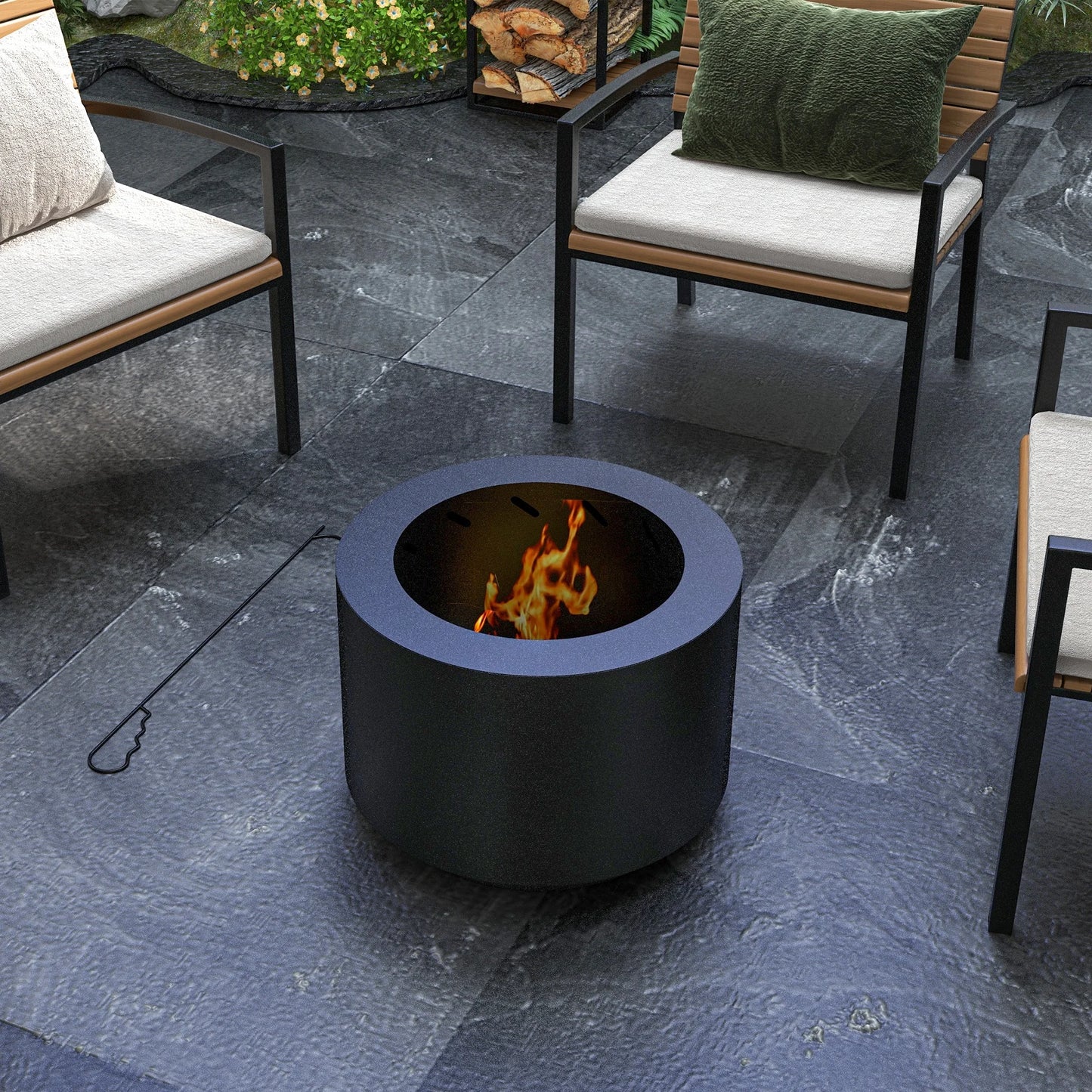 Smokeless Fire Pit with Poker 19" Firepit, Steel