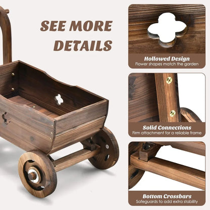 4-Wheel Wood Garden Wagon Decor with 2 Drainage Holes