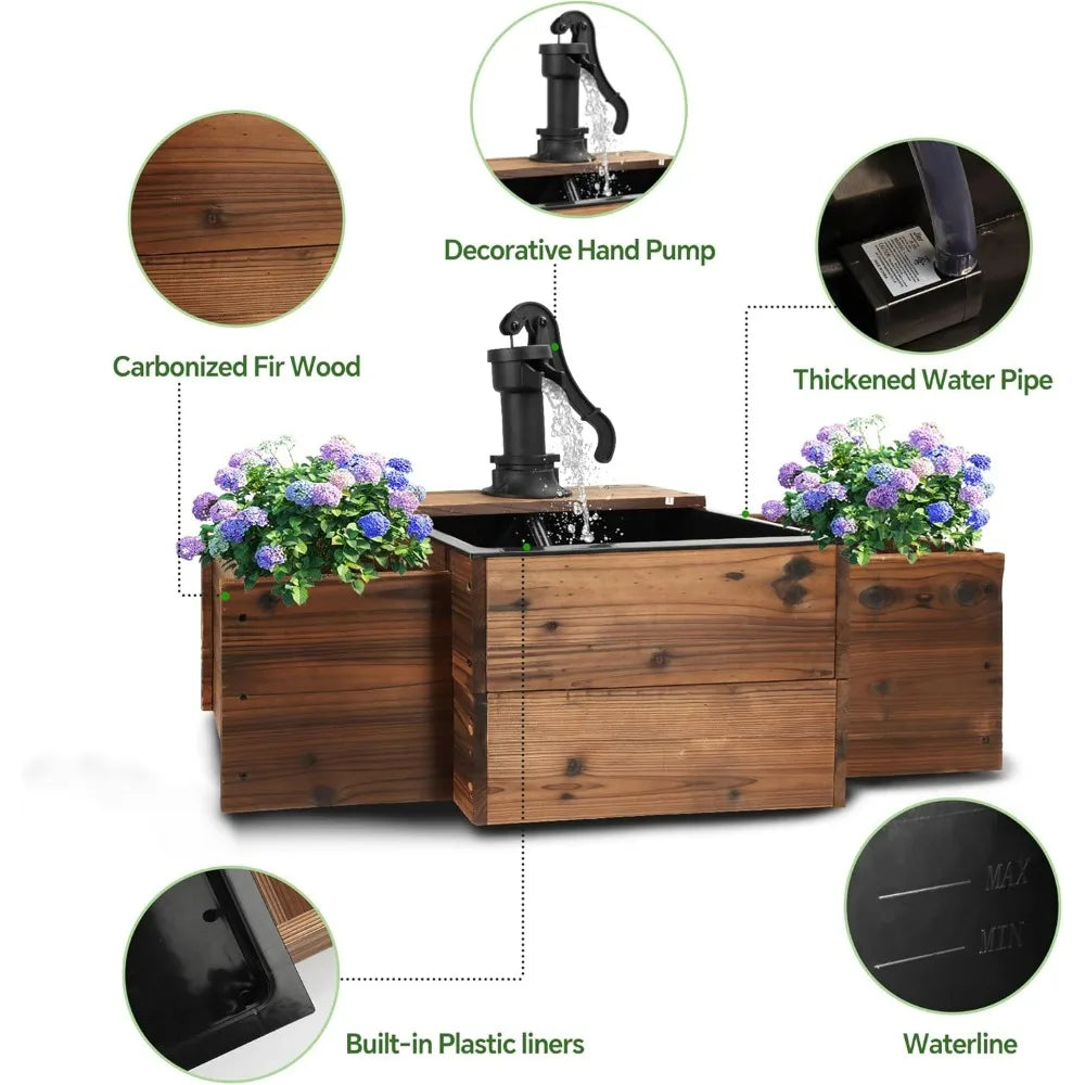 Outdoor Water Fountain with Flower Box