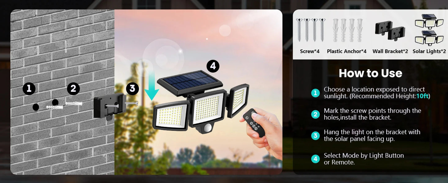 3 Pack Outdoor Solar Motion Sensor Security Lights