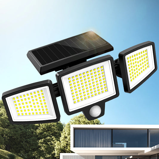 Solar Outdoor 3-Head Motion Sensor Light with Remote Control