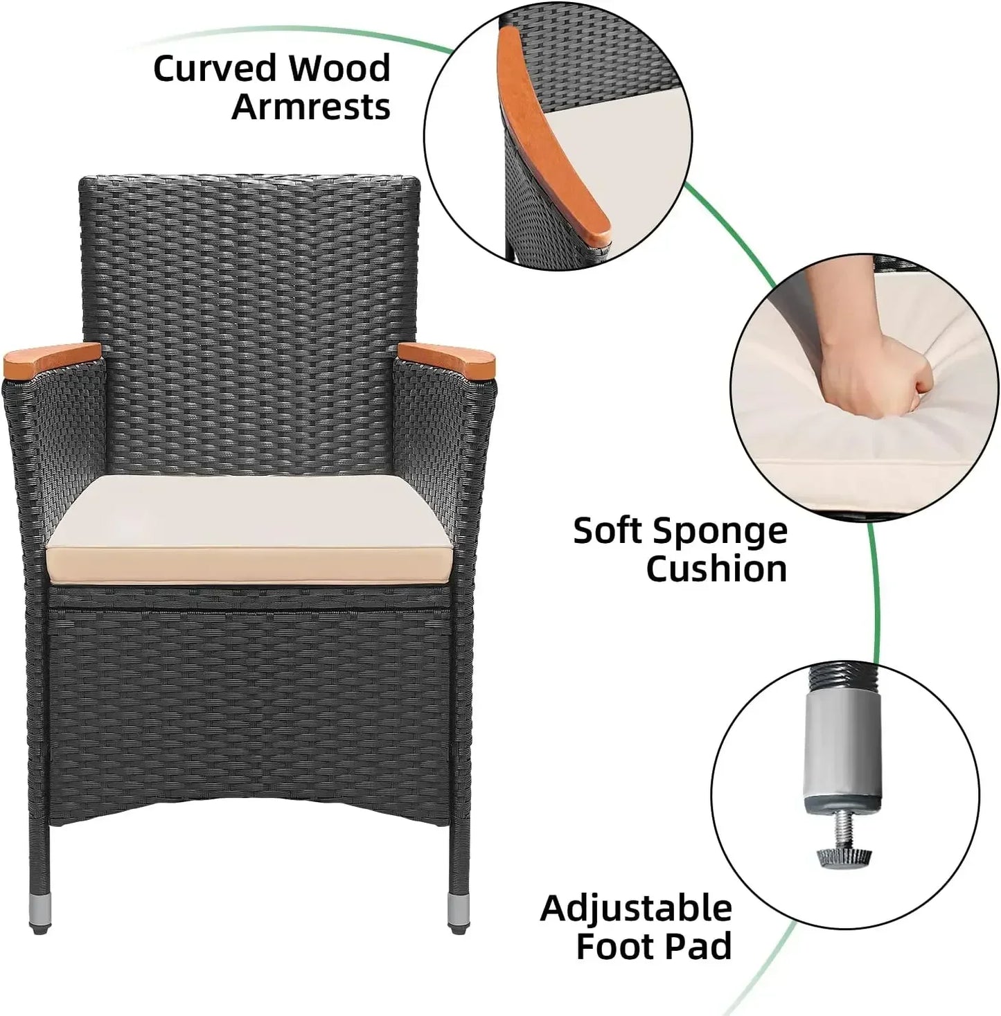 7 Piece Patio Dining Set Outdoor Acacia Wood Table and Chairs with Soft Cushions