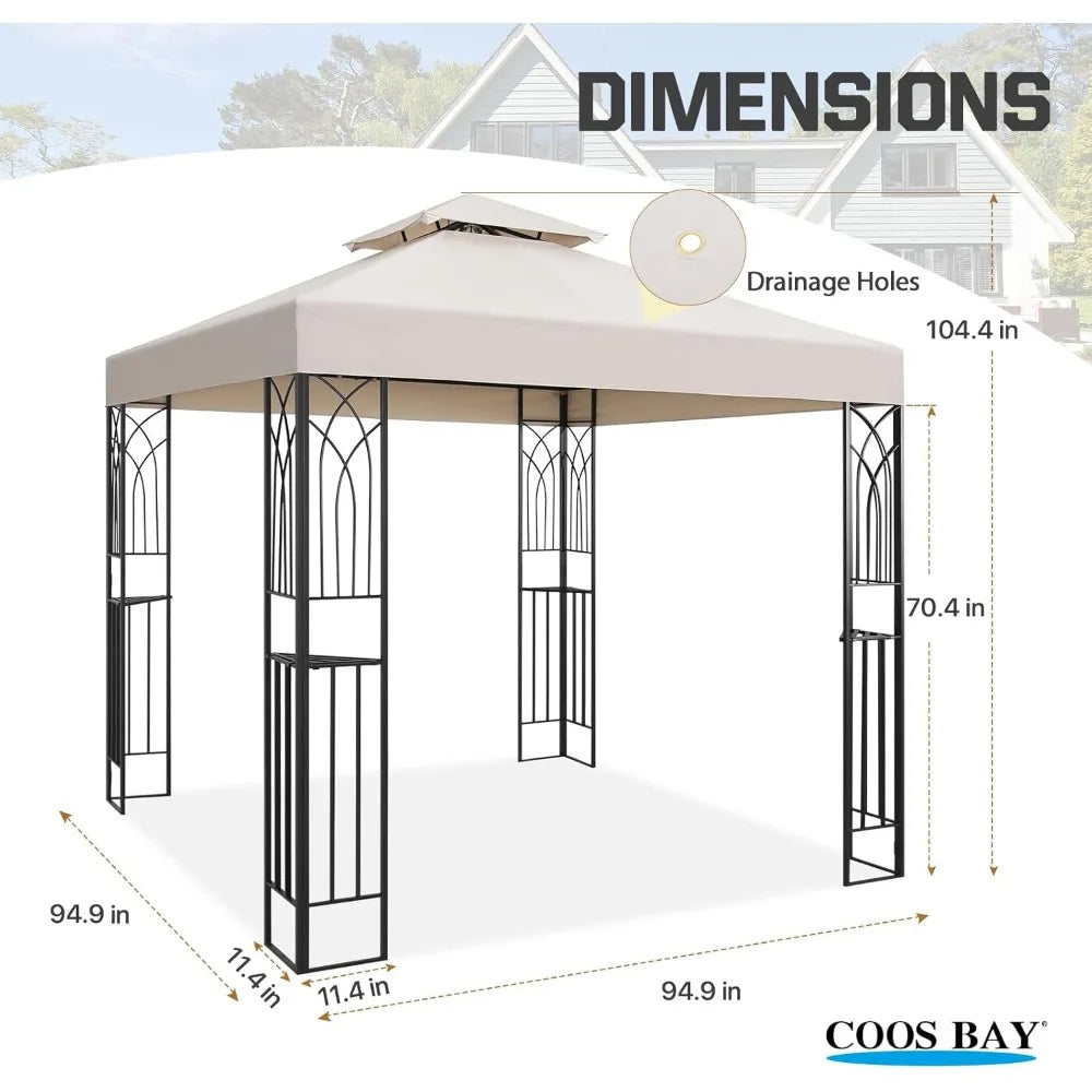 8x8 Outdoor Patio Gazebo with Corner Shelves, Two-Tier Soft Top Canopy