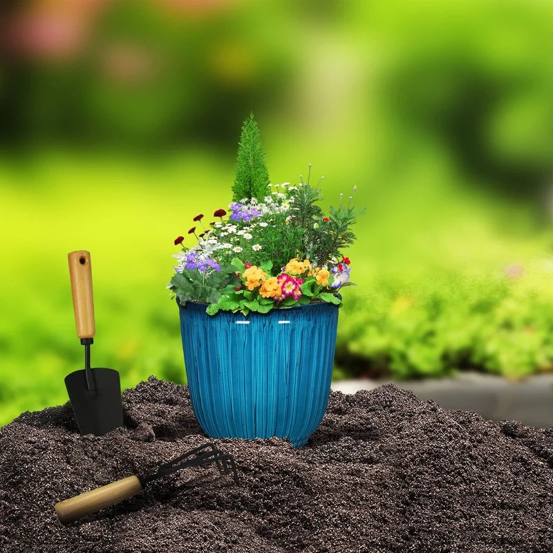 Recycled Plastic Round Planter with Drainage Holes