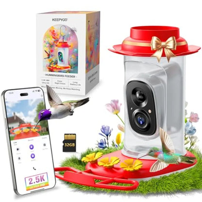 2.5K Wireless Smart Hummingbird Feeder with Camera AI Bird Identify Instant Notification