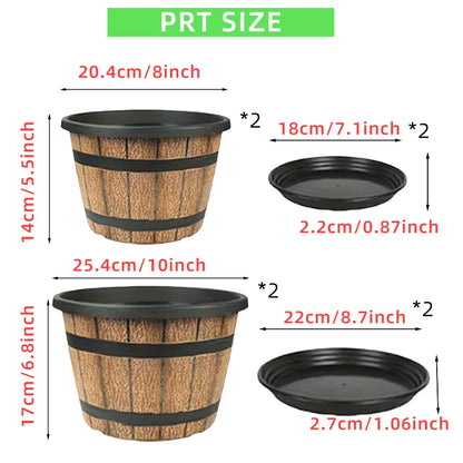 Imitation Wooden Barrel Resin Plant Pot