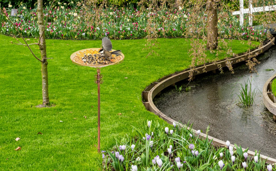 Outdoor Birdbath Birdfeeder with Metal Stake